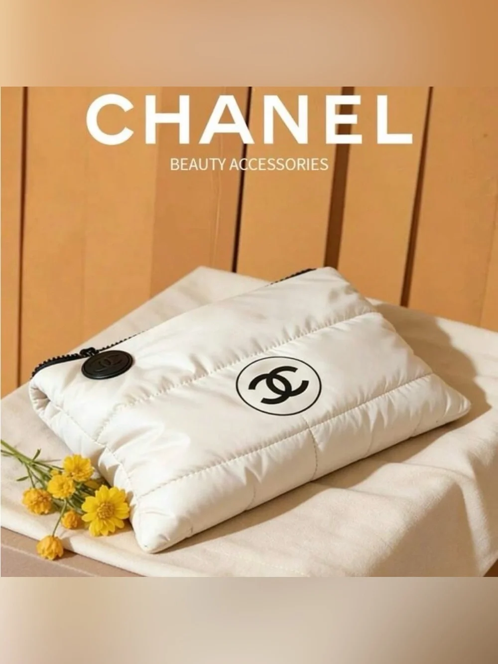 Chanel White Puffy Cosmetic Pouch - Iconic CC Logo